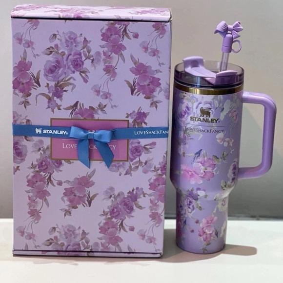 LoveShackFancy Other - LoveShackFancy Lavender Floral Travel Mug with Bow Straw